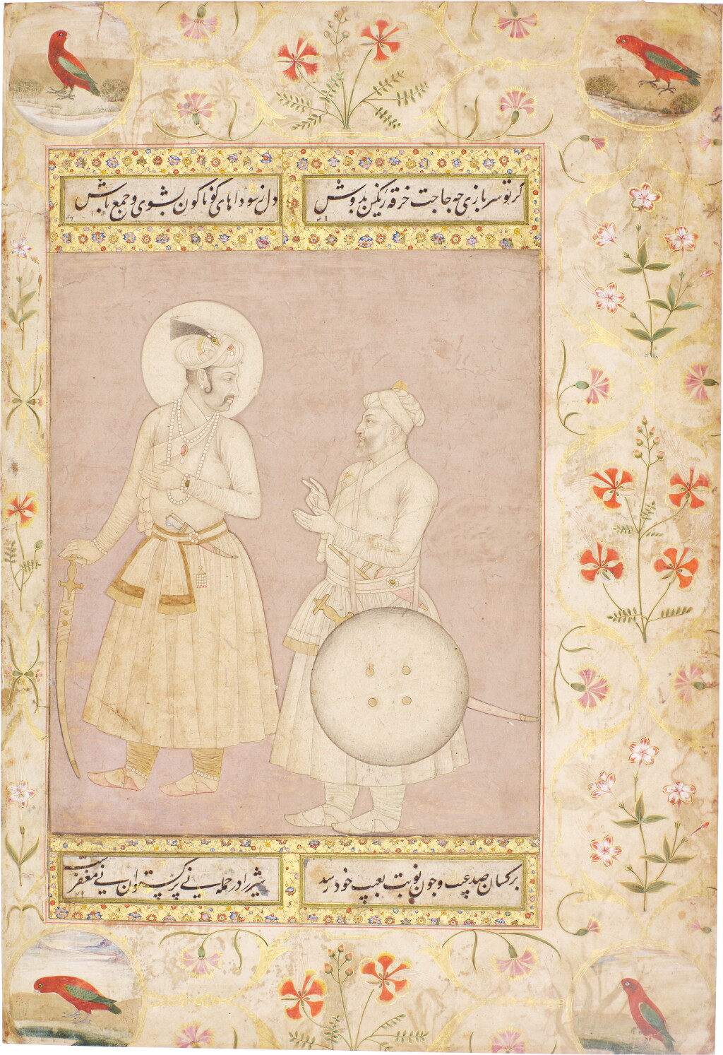 View full screen - View 1 of Lot 116. The Emperor Jahangir with Asaf Khan, Mughal, late 17th-early 18th century, with borders from the Late Shah Jahan Album, Mughal, circa 1650-58.
