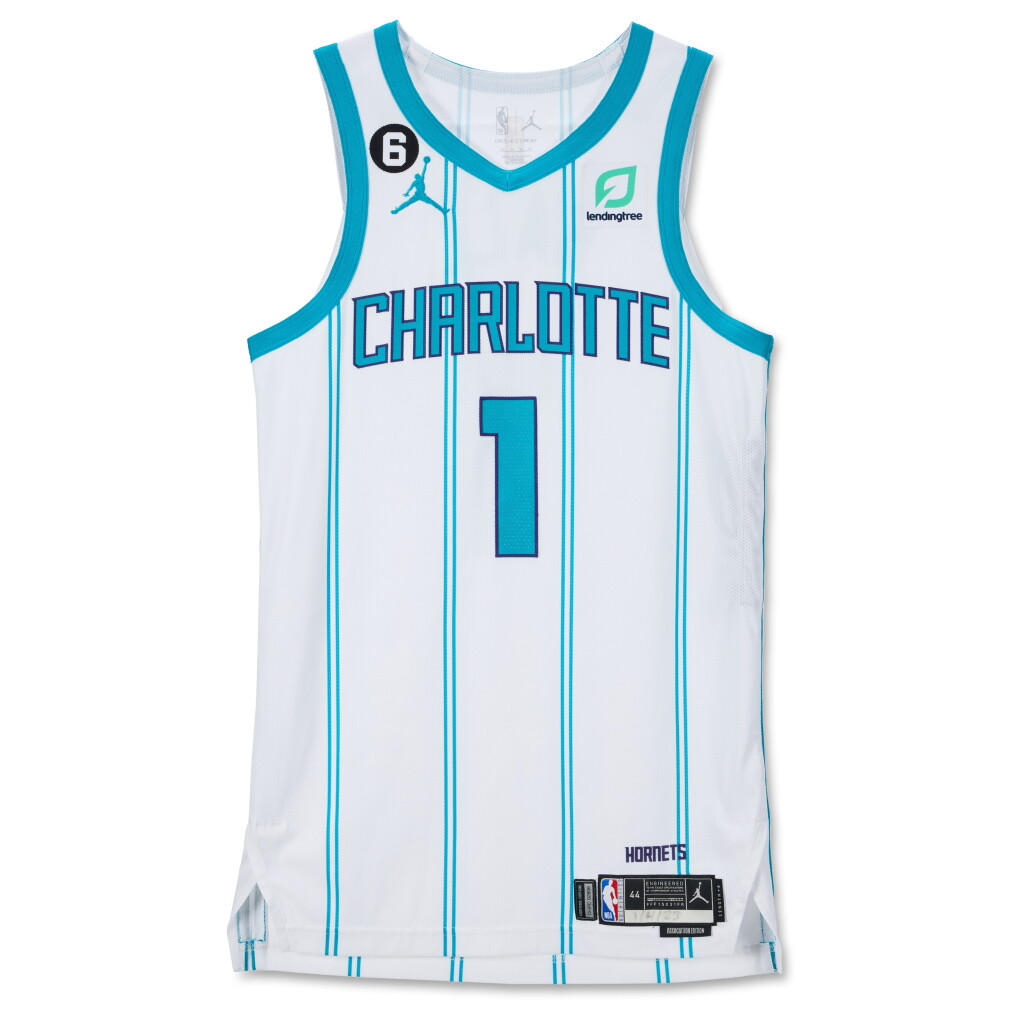 View full screen - View 1 of Lot 30. LaMelo Ball Charlotte Hornets 2022-2023 Game Worn Association Edition Jersey | Double-Double.