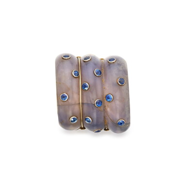 View full screen - View 1 of Lot 254. Blue Chalcedony and Sapphire Clip, France.