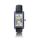 CARTIER | REFERENCE 2346 TANK AMERICAINE A WHITE GOLD AND SAPPHIRE SET RECTANGULAR AUTOMATIC WRISTWATCH WITH DATE, CIRCA 2010
