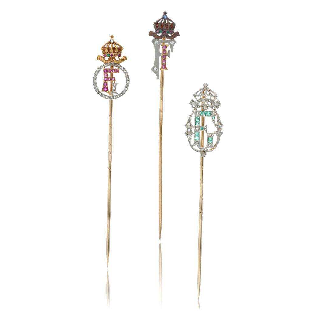 View full screen - View 1 of Lot 1094. Three gem set and diamond presentation tie pins, early 20th century.