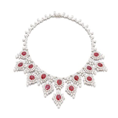 View full screen - View 1 of Lot 543. Rare and Important ruby and diamond necklace.