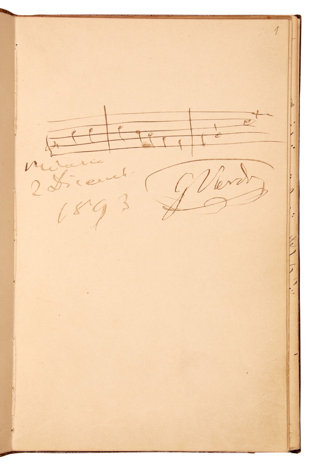 View full screen - View 1 of Lot 158. Giuseppe Verdi | Album containing autograph musical quotations and other entries, 1893-1930.