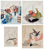 Totoya Hokkei (1780-1850) | Four surimono | Edo period, 19th century