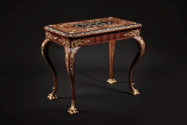 View full screen - View 1 of Lot 19. An Italian Rococo Engraved Ivory and Mother-of-Pearl Inlaid, Kingwood, Boxwood, Ebony, Amaranth and Carved and Giltwood Marquetry Rectangular Center Table, by Pietro Piffetti, probably after a design by Filippo Juvarra, Circa 1730-31.