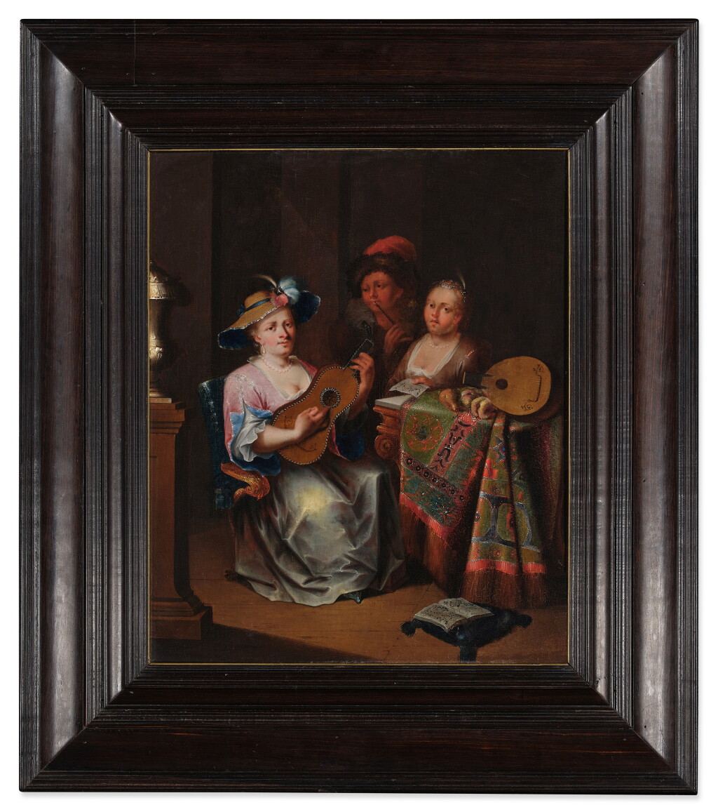 View full screen - View 1 of Lot 1921. Two Women and a Man Making Music in an Interior.