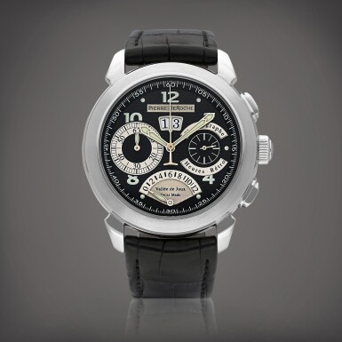 View full screen - View 1 of Lot 8861. Grand Cliff Retro Hours, Reference GRC1ØØØ1ACIØ-ØØ1CRO | A stainless steel chronograph wristwatch with retrograde hour counter and digital date display, Circa 2020 | Grand Cliff Retro Hours 型號GRC1ØØØ1ACIØ-ØØ1CRO | 精鋼計時腕錶,備逆跳時針及數位日期顯示,約2020年製.