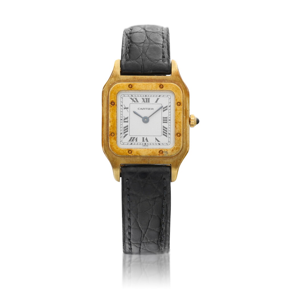 View full screen - View 1 of Lot 8081. Santos, Reference 1045 | A yellow gold wristwatch, Circa 1990 | 卡地亞 | Santos 型號1045 | 黃金腕錶,約1990年製.