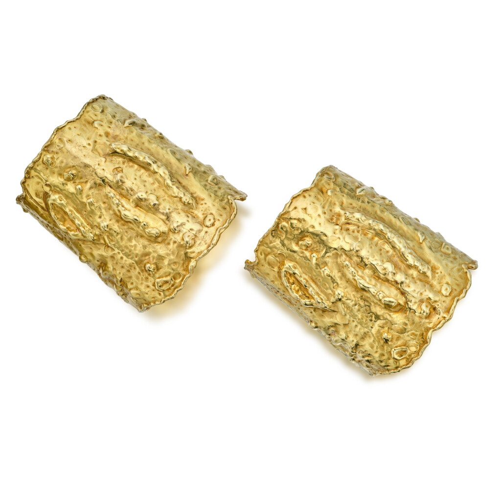View full screen - View 1 of Lot 64. Pair of Gold 'Manchette' Cuff-Bracelets.
