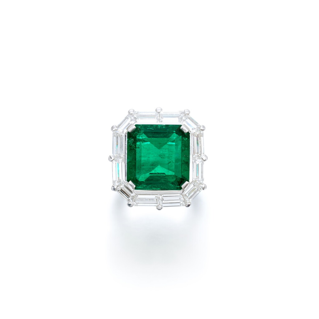 View full screen - View 1 of Lot 575. Emerald and diamond ring.
