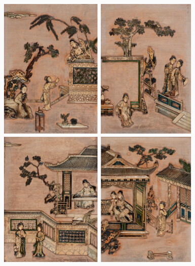 View full screen - View 1 of Lot 231. A set of four soapstone panels, Qing dynasty, Qianlong period.