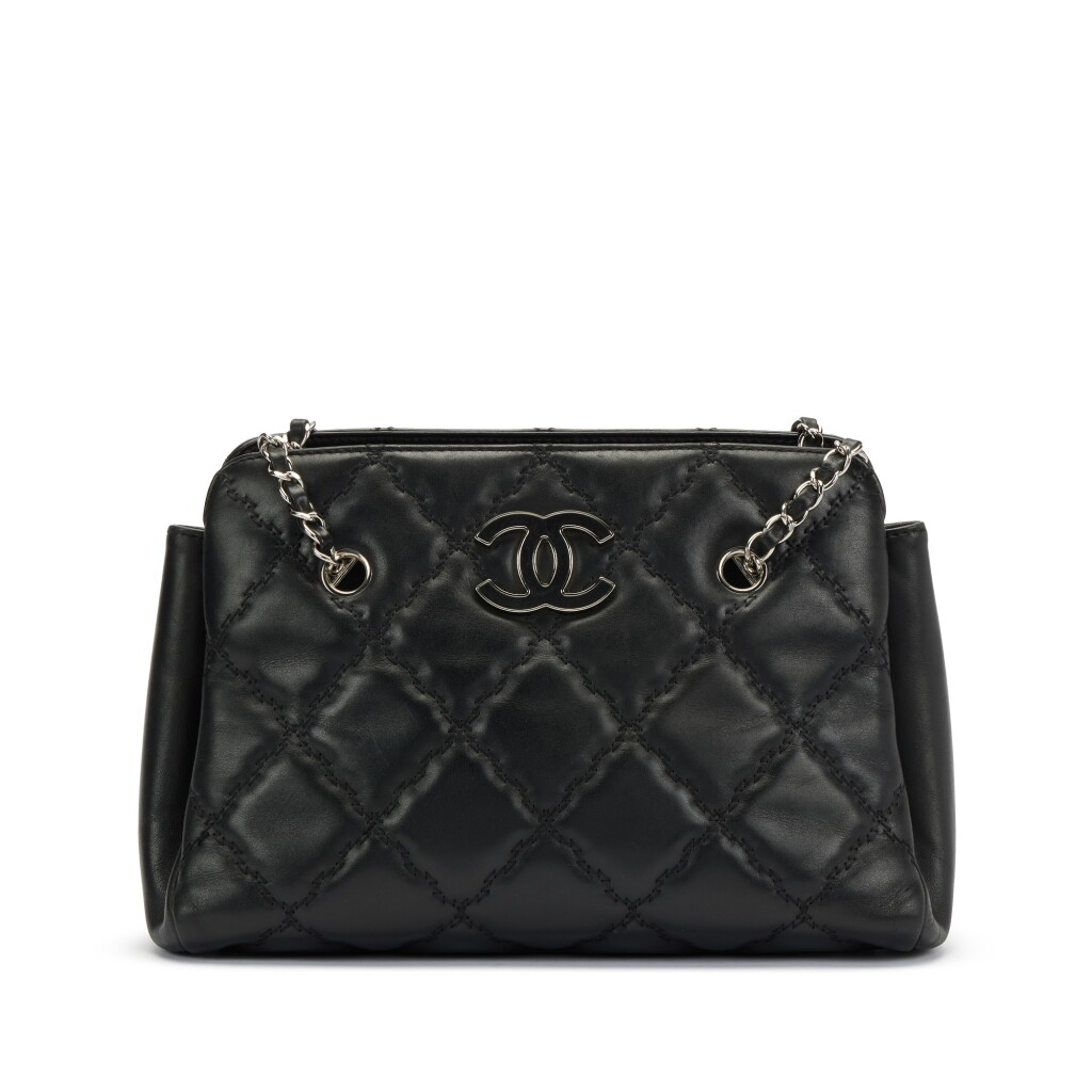 View full screen - View 1 of Lot 183. Black Quilted Calfskin Hampton Enamel CC Large Shopping Bag Silver Hardware, 2012.