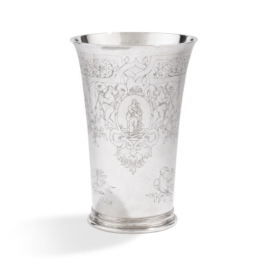 View full screen - View 1 of Lot 520. A large Dutch silver beaker, Jan Akersloot, Haarlem, 1652 | Grande timbale en argent par Jan Akersloot, Haarlem, 1652.