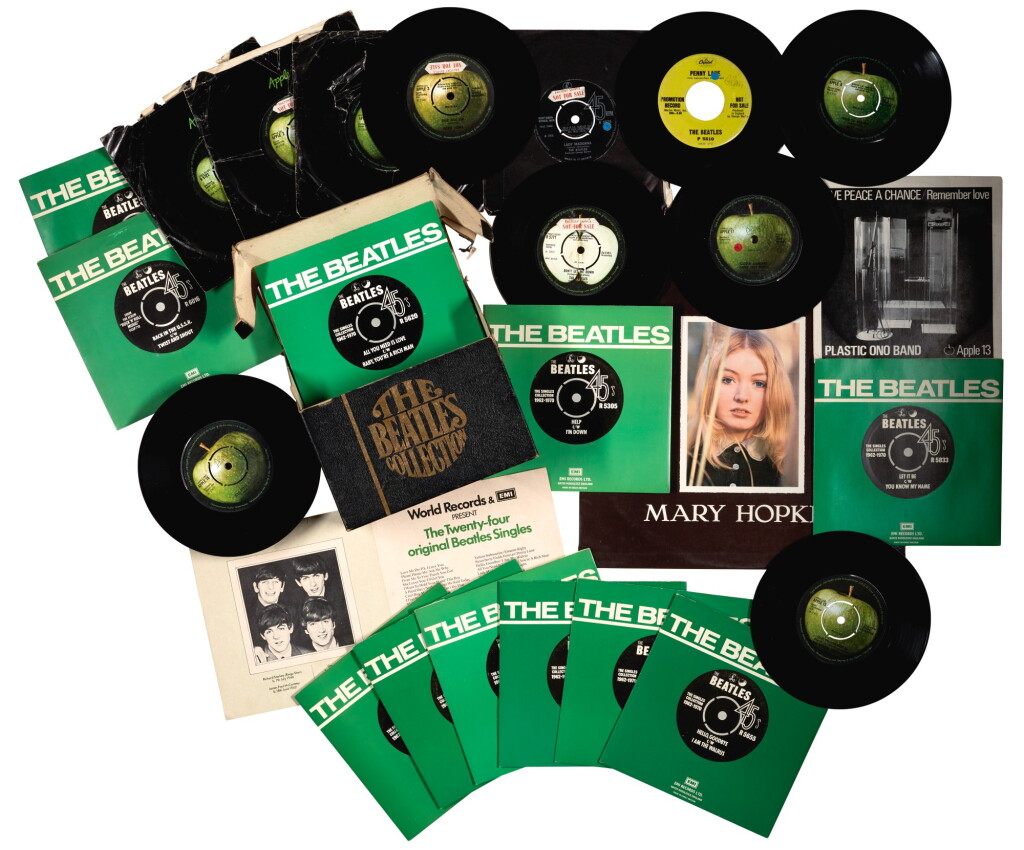 View full screen - View 1 of Lot 24. THE BEATLES | Collection of 46 vinyl 45rpm singles, and one LP album.