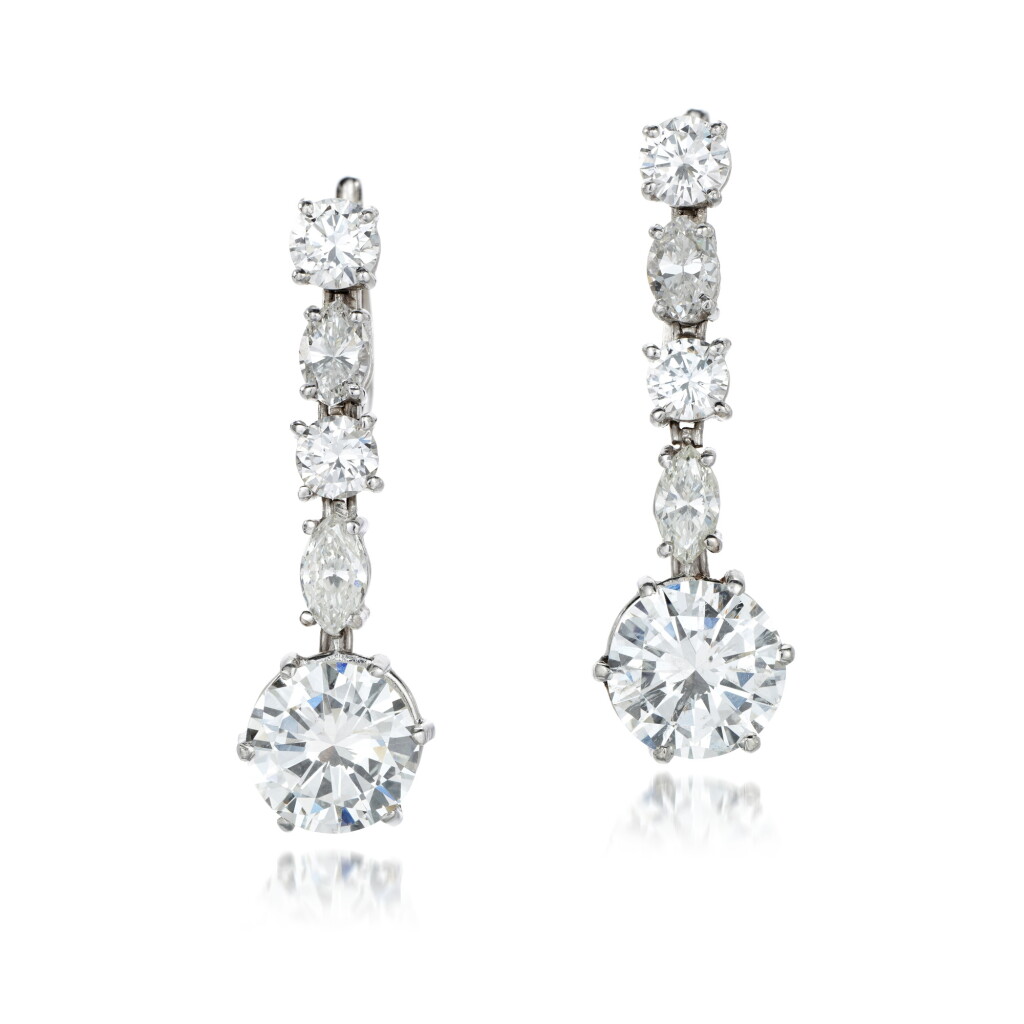 View full screen - View 1 of Lot 79. Pair of diamond earrings .
