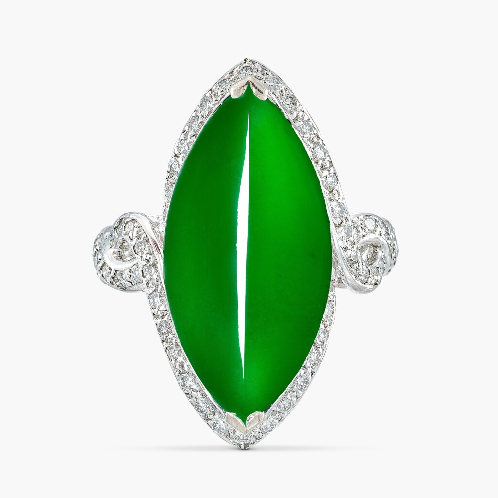 View full screen - View 1 of Lot 1360. Jadeite and Diamond Ring | 天然「緬甸」翡翠 配 鑽石 戒指.
