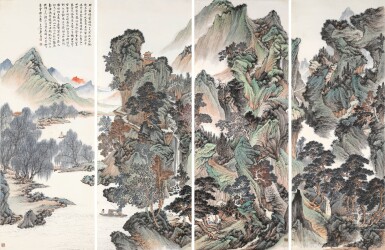 View full screen - View 1 of Lot 6199. 鄭午昌 春江叠嶂 | Zheng Wuchang, Green Mountain and Emerald Pines.