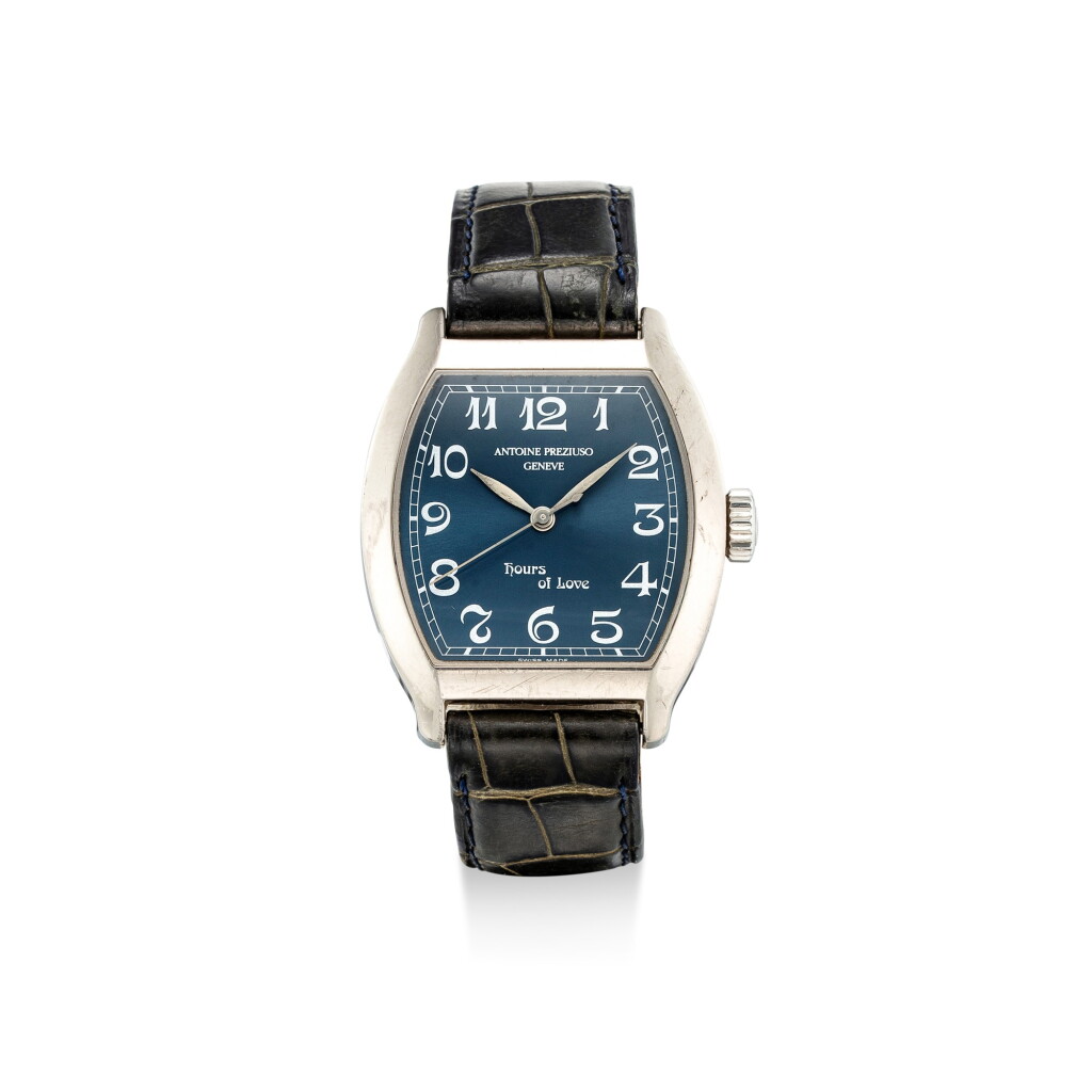 View full screen - View 1 of Lot 106. ANTOINE PREZIUSO | HOUR OF LOVE, A LIMITED EDITION WHITE GOLD WRISTWATCH WITH CONCEALED EROTIC AUTOMATON, CIRCA 2000.