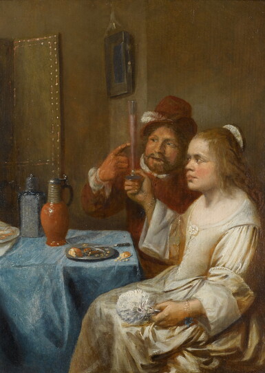 View full screen - View 1 of Lot 62. JOOS VAN CRAESBEECK | A couple drinking wine.