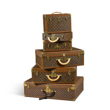View full screen - View 1 of Lot 140. Set of Six: Monogram and Damier Canvas Travel Cases and Trunks.