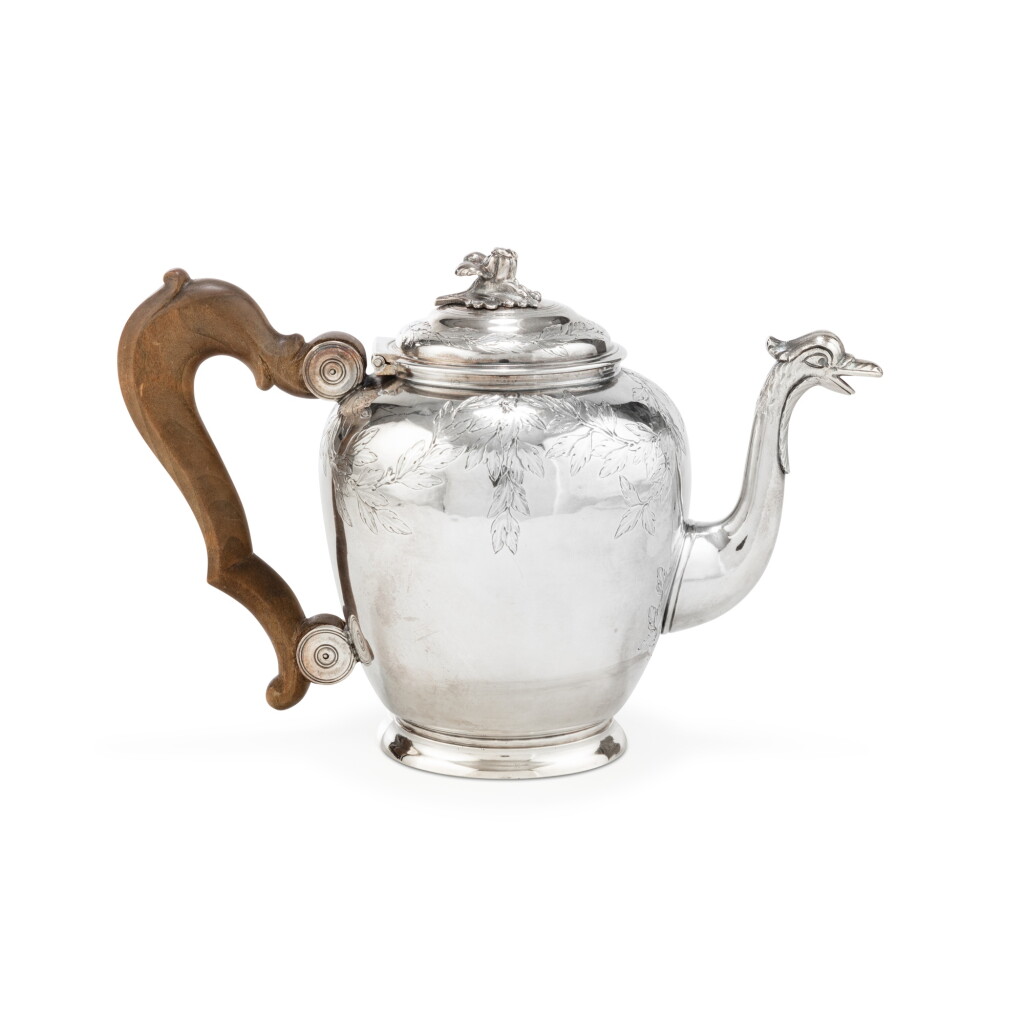 View full screen - View 1 of Lot 44. A French silver teapot, Jean Eymeric, Bordeaux, 1777-1778 | Théière en argent par Jean Eymeric, Bordeaux, 1777-1778 .