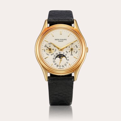 View full screen - View 1 of Lot 2329. Reference 3940 | A yellow gold perpetual calendar wristwatch with moon phases, 24 hours and leap year indication, Circa 1991 | 百達翡麗 | 型號3940 | 黃金萬年曆腕錶,備月相、24小時及閏年顯示,約1991年製 .