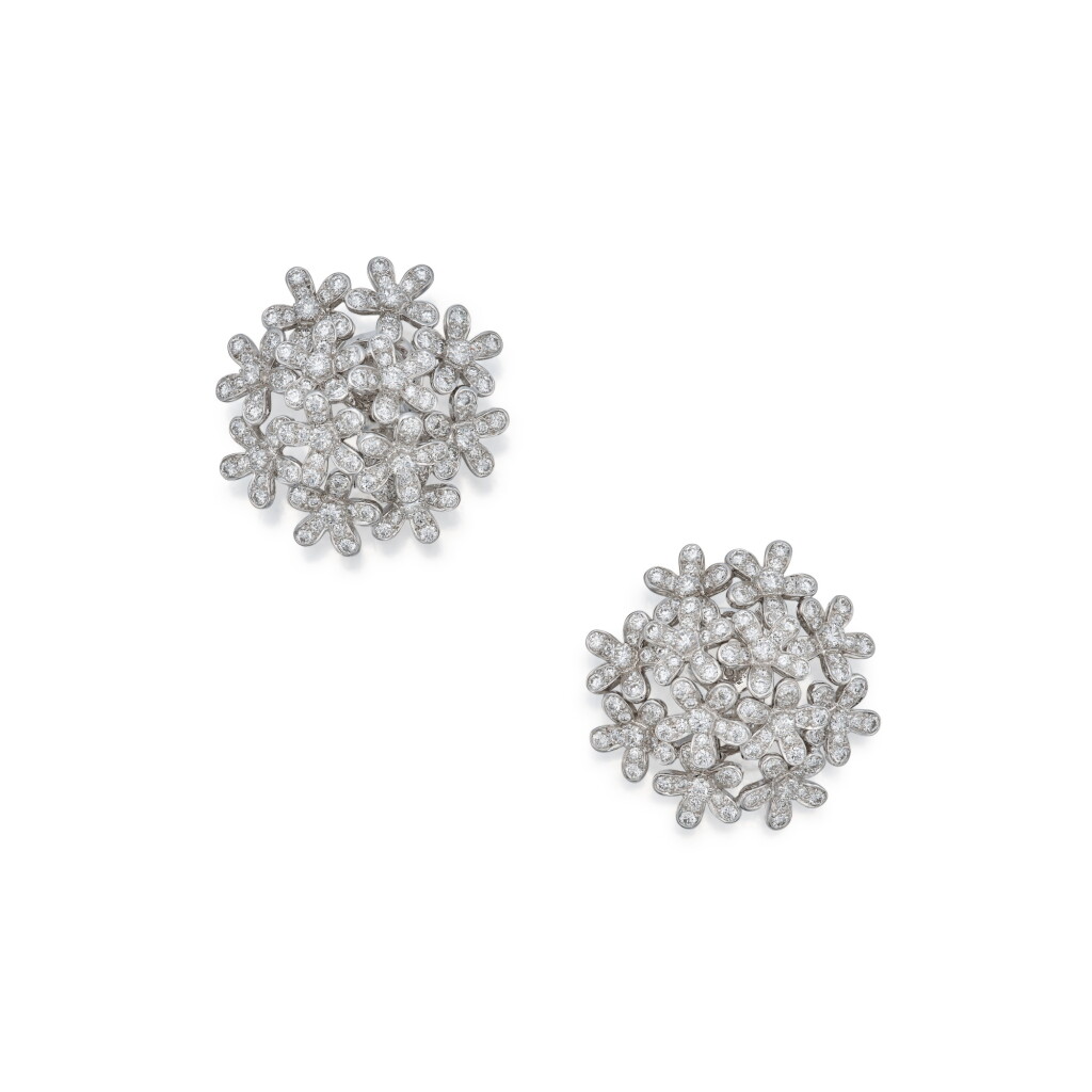 View full screen - View 1 of Lot 232. Pair of Diamond 'Socrates' Earclips, France.