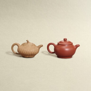 View full screen - View 1 of Lot 5787. Two Yixing teapots, Qing dynasty, Daoguang period - Republican period | 清道光至民國 宜興紫砂壺兩件.