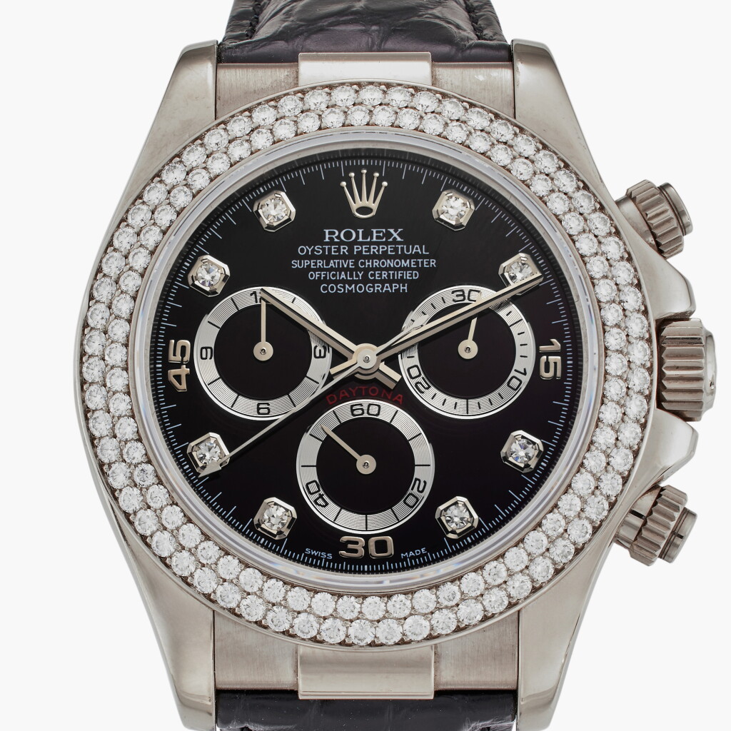 View full screen - View 1 of Lot 120. Reference 116589 Daytona | A white gold and diamond-set automatic chronograph wristwatch, Circa 2000.