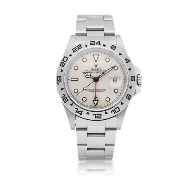 View full screen - View 1 of Lot 153. ROLEX | EXPLORER II, REF 16550 STAINLESS STEEL WRISTWATCH WITH 24 HOUR INDICATION, DATE AND BRACELET CIRCA 1985.