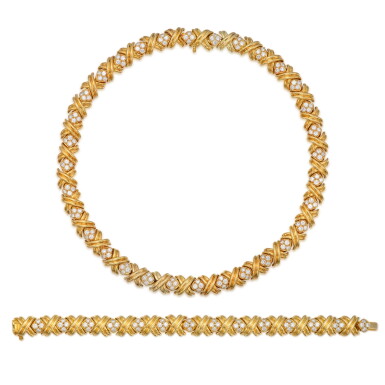View full screen - View 1 of Lot 152. Gold and Diamond Necklace and Bracelet.