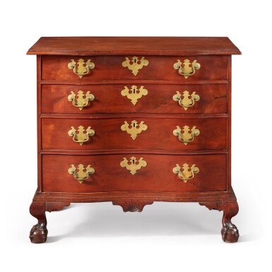 View full screen - View 1 of Lot 1527. Very Fine and Rare Chippendale Mahogany Reverse-Serpentine Chest of Drawers, Boston, Massachusetts, Circa 1780.