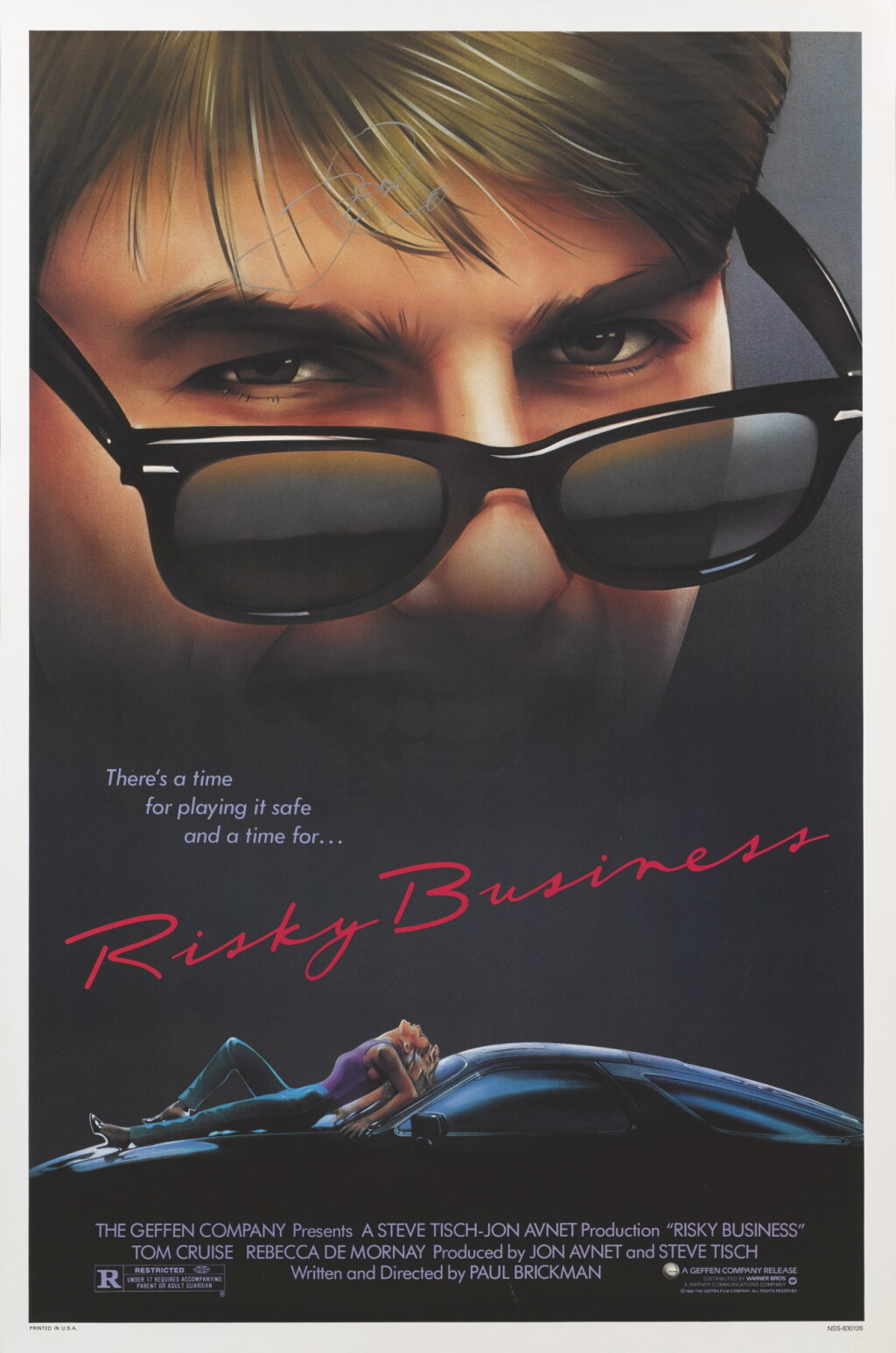 View full screen - View 1 of Lot 251. RISKY BUSINESS (1983) POSTER, US, SIGNED BY TOM CRUISE.
