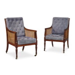 A Pair of Regency Mahogany Caned Bergeres, Circa 1810