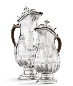 Two German silver chocolate pot ad coffee pot by Jacob Wilhelm Kolb, Augsburg, 1779-1781