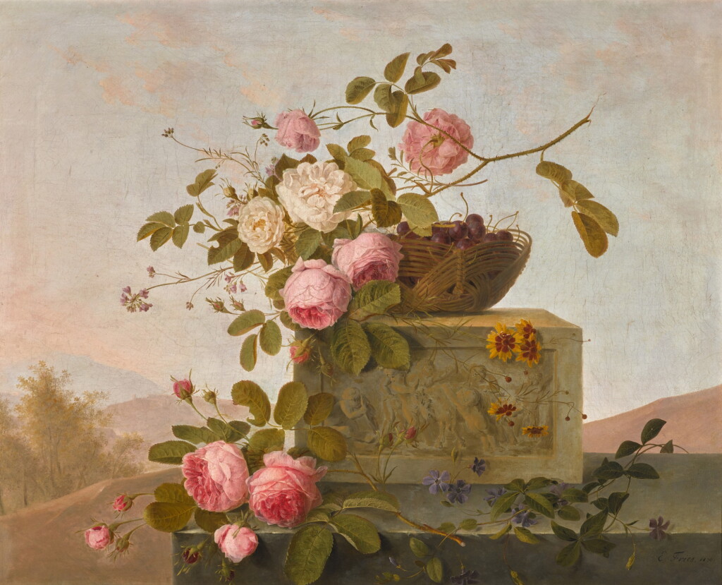 View full screen - View 1 of Lot 11. EMMANUEL FRIES | ROSES ON A CLASSICAL LEDGE.