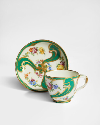 View full screen - View 1 of Lot 626. A Sèvres Porcelain Cup and Saucer (Gobelet 'Hébert' et soucoupe), circa 1760.
