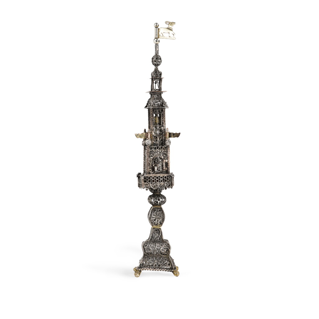View full screen - View 1 of Lot 57. A Galician Parcel-Gilt Silver Filigree Spice Tower, 18th Century.