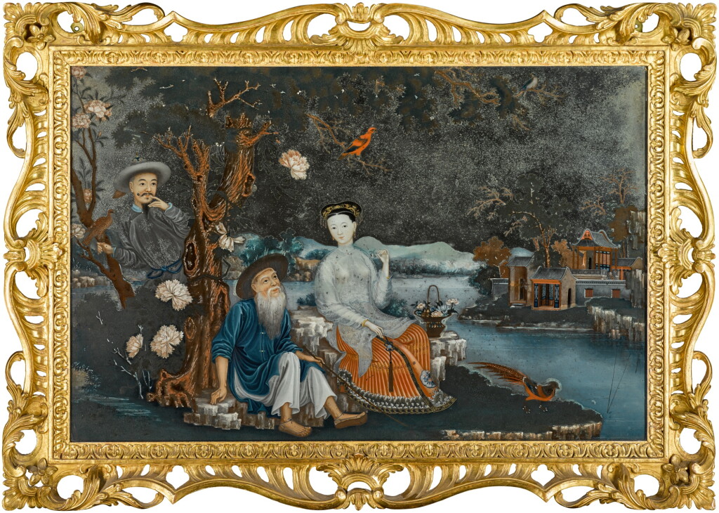 View full screen - View 1 of Lot 38. A Chinese Export reverse glass painting, probably Canton, mid-18th century.