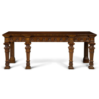 View full screen - View 1 of Lot 531. A Large Victorian Walnut, Burr Yew and Ebonized Serving Table by Gillows, Circa 1870.