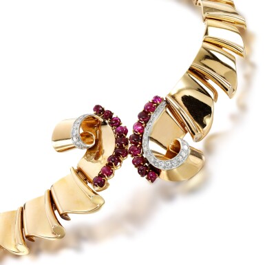 View full screen - View 1 of Lot 190. Ruby and diamond necklace, circa 1940.