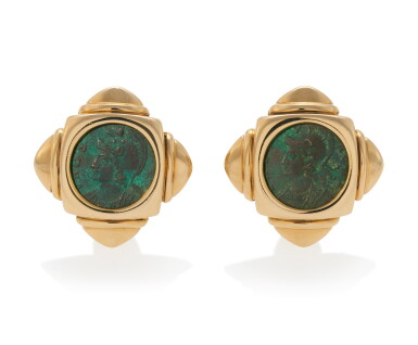 View full screen - View 1 of Lot 45. Pair of ancient coin ear clips, 'Monete'.