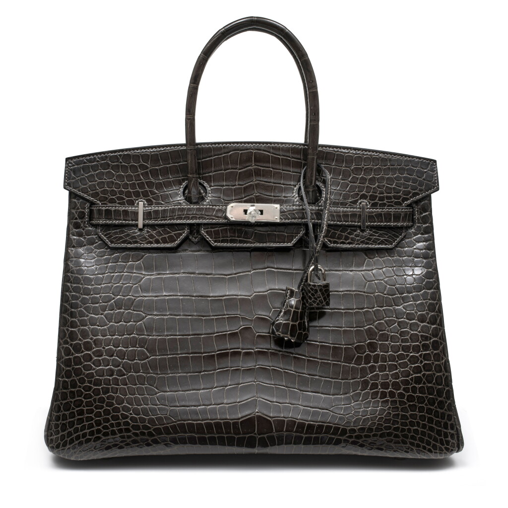 View full screen - View 1 of Lot 1030. Graphite Shiny Porosus Crocodile Birkin 35 Palladium Hardware, 2004.