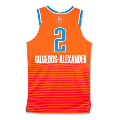 View full screen - View 1 of Lot 3. Shai Gilgeous-Alexander Oklahoma City Thunder 2025-2026 Emirates NBA Cup Game Worn Statement Edition Jersey | 40 Points | Gold NBA Logoman | 2025-2026 MVP.
