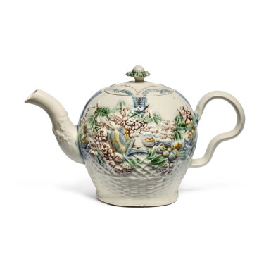 View full screen - View 1 of Lot 43. A WILLIAM GREATBATCH LEAD-GLAZED CREAM-COLORED EARTHENWARE TEAPOT AND COVER CIRCA 1765 .