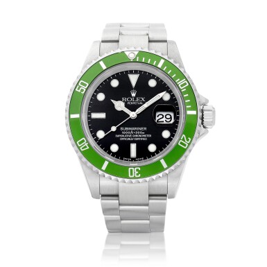 View full screen - View 1 of Lot 8081. Submariner " Kermit Flat 4", Reference 16610LV | A stainless steel wristwatch with date and bracelet, Circa 2005 | 勞力士 | Submariner " Kermit Flat 4" | 型號16610LV 精鋼鏈帶腕錶,備日期顯示,約2005年製.