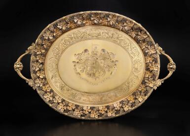View full screen - View 1 of Lot 4. The Montefiore Tray: A Massive George III Silver-Gilt Two-Handled Tray with the Arms of Sir Moses Haim Montefiore, Benjamin Smith II, London, 1807.