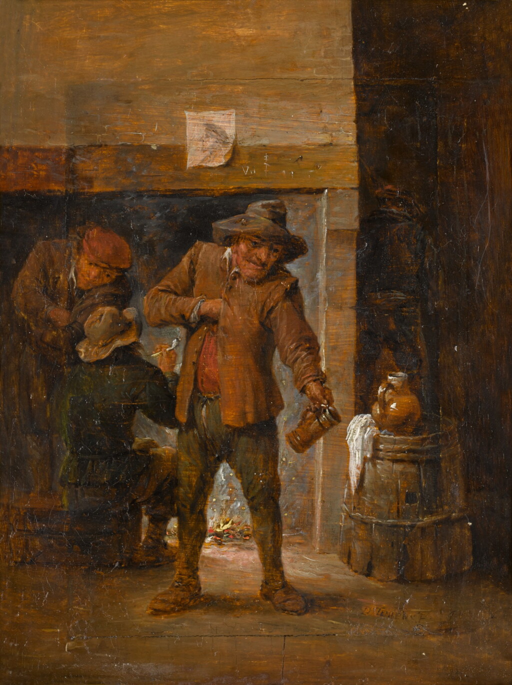 View full screen - View 1 of Lot 347. Tavern interior with men at a hearth.
