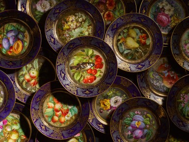 View full screen - View 1 of Lot 2. King Farouk: Twenty eight Sèvres blue ground plates, various dates mid-19th century, the decoration possibly outside the factory.