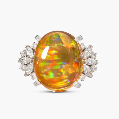 View full screen - View 1 of Lot 1341. Fire Opal and Diamond Ring | 火歐泊 配 鑽石 戒指.